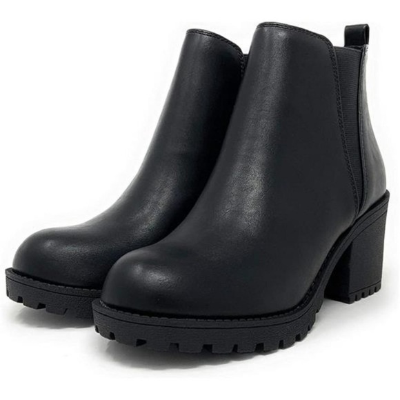 Shoes - Women's Lug Sole Chelsea Bootie | Stylish Chelsea Combat Heel, Black
